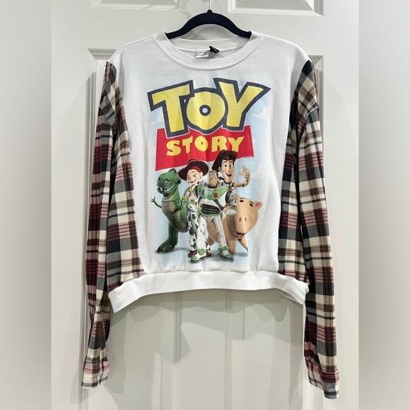 Disney Sweaters - Handmade Disney Toy Story Crewneck Sweatshirt Flannel Womens S Multicolor Plaid